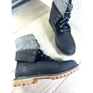 Timberland Women Moto Combat Boot 9.5 Lace Up Chunky Biker Casual Leather Black